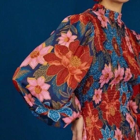 FARM RIO NWOT Garden Smocked Mini Dress in Navy - Picture 4 of 12